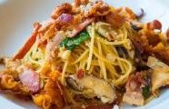 Špagety s houbami a slaninou