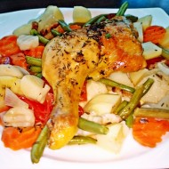 Pečená kuřecí stehna na víně a jarní zelenině recept