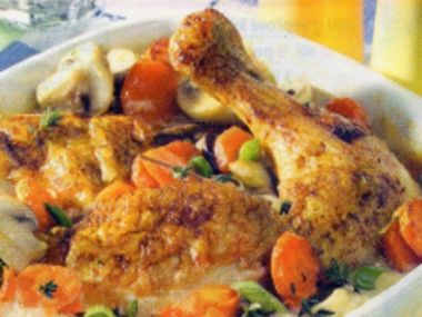 Kuře pečené s hráškem a mrkví